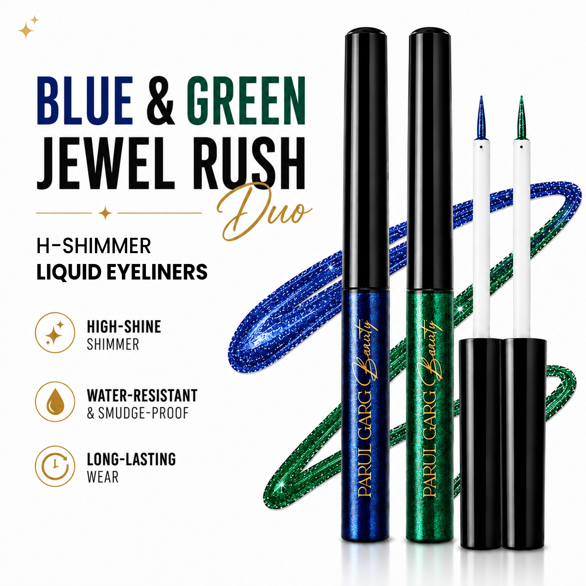Blue & Green Jewel Rush Duo | Emerald Green & Sapphire Blue Hi-Shimmer Eyeliners | High-Shine • Waterproof • Long-Lasting