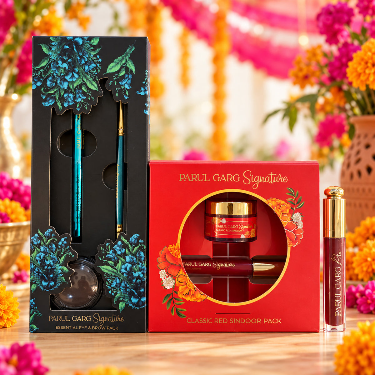 Bold Festive Glam Trio | Black 3-in-1 Eye Pack, Sindoor & Primrose Matte Liquid Lipstick | Special Price