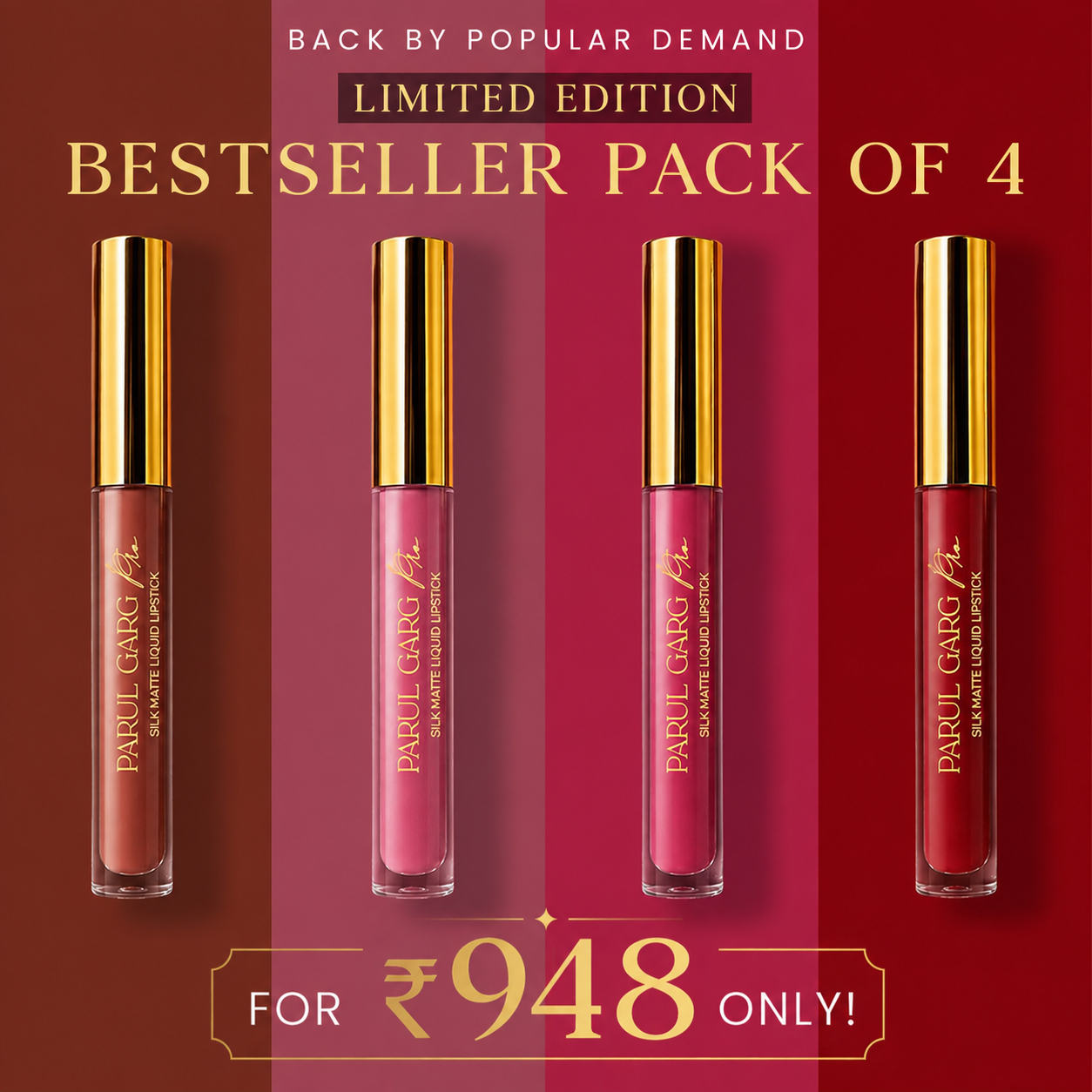 Limited Edition Bestseller Silk Matte Liquid Lipstick | Pack of 4