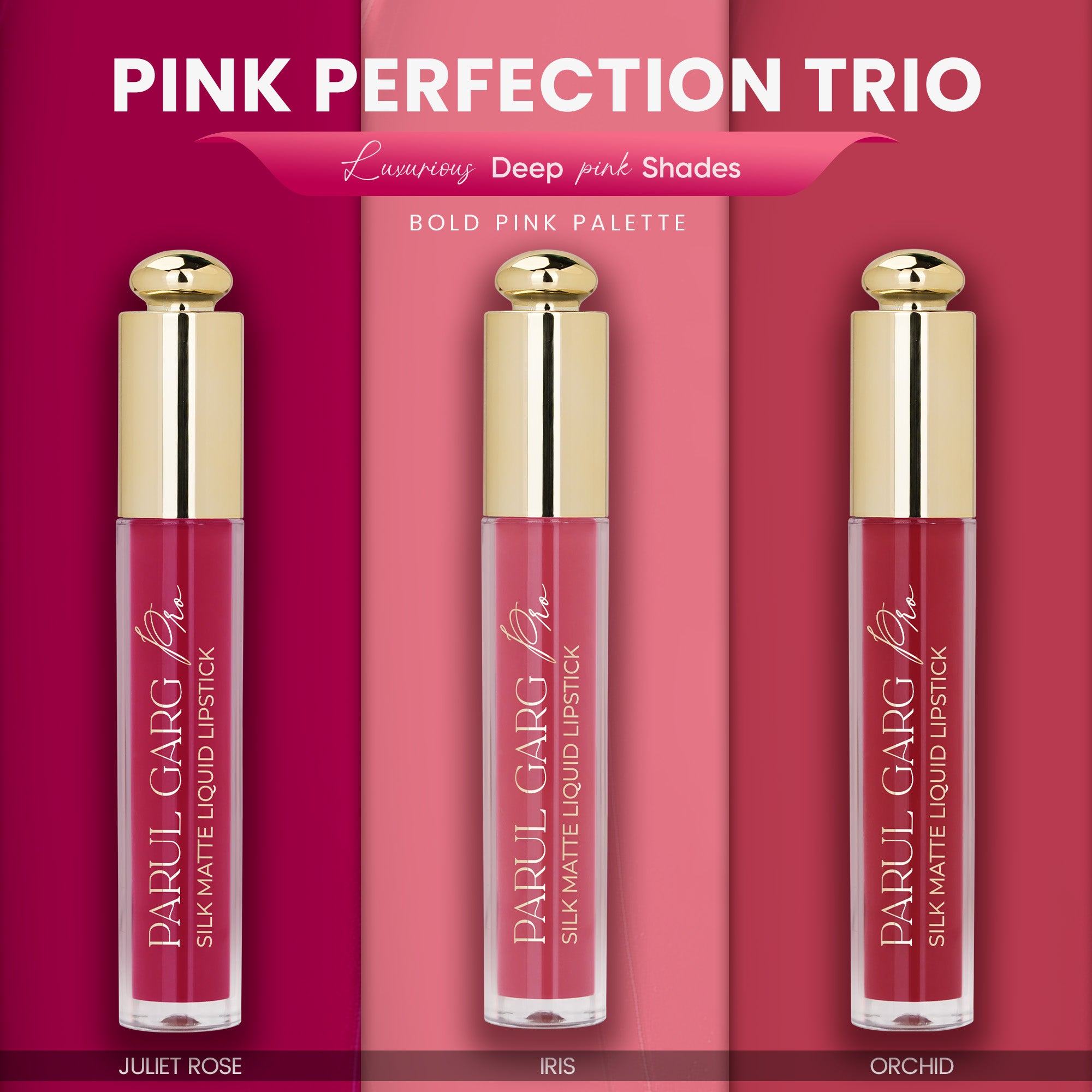 Pink Perfection Trio | 3 Full-Size Silk Matte Liquid Lipsticks | Long-Lasting & No Transfer