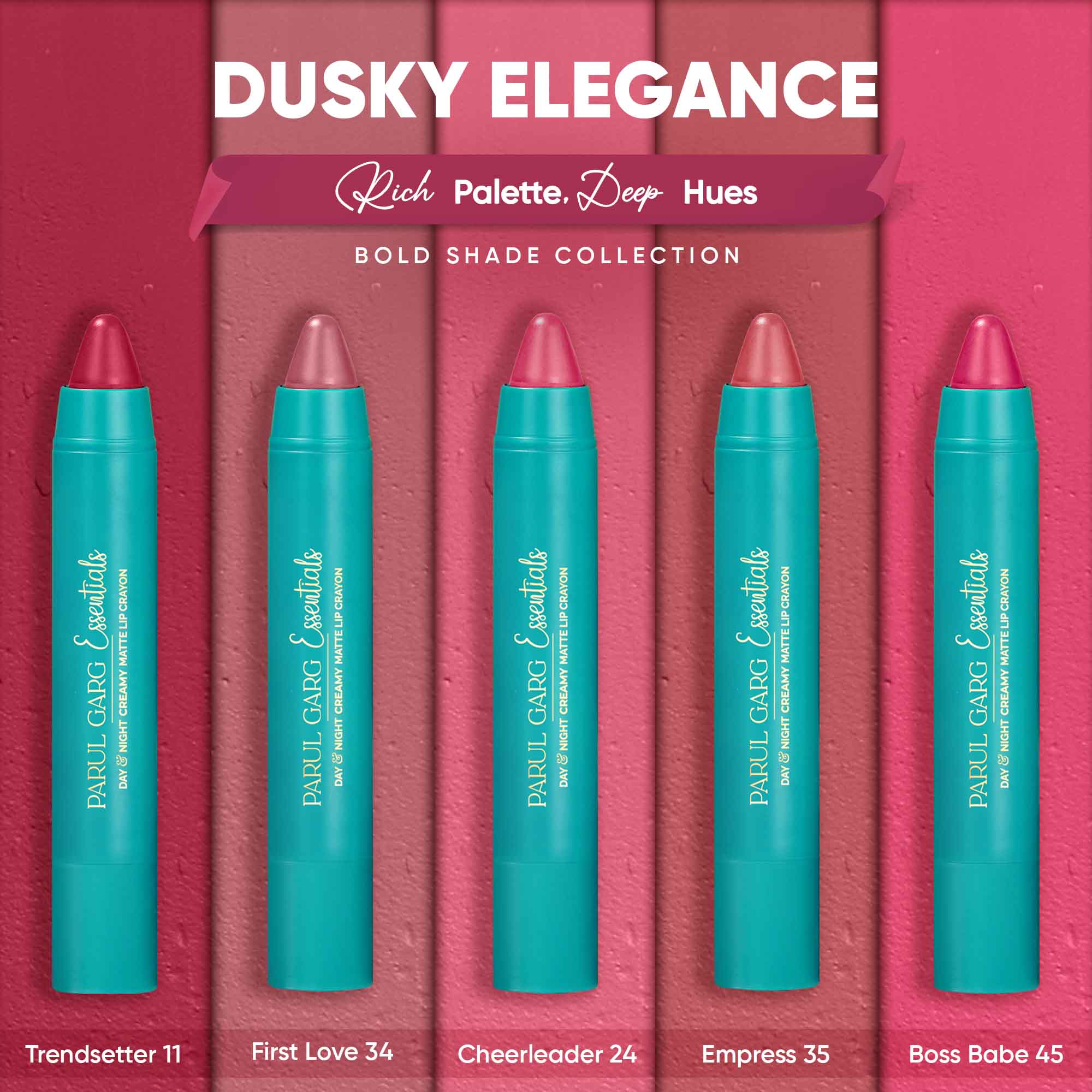 Dusky Elegance: Pack-of-Five Creamy Matte Lip Crayons