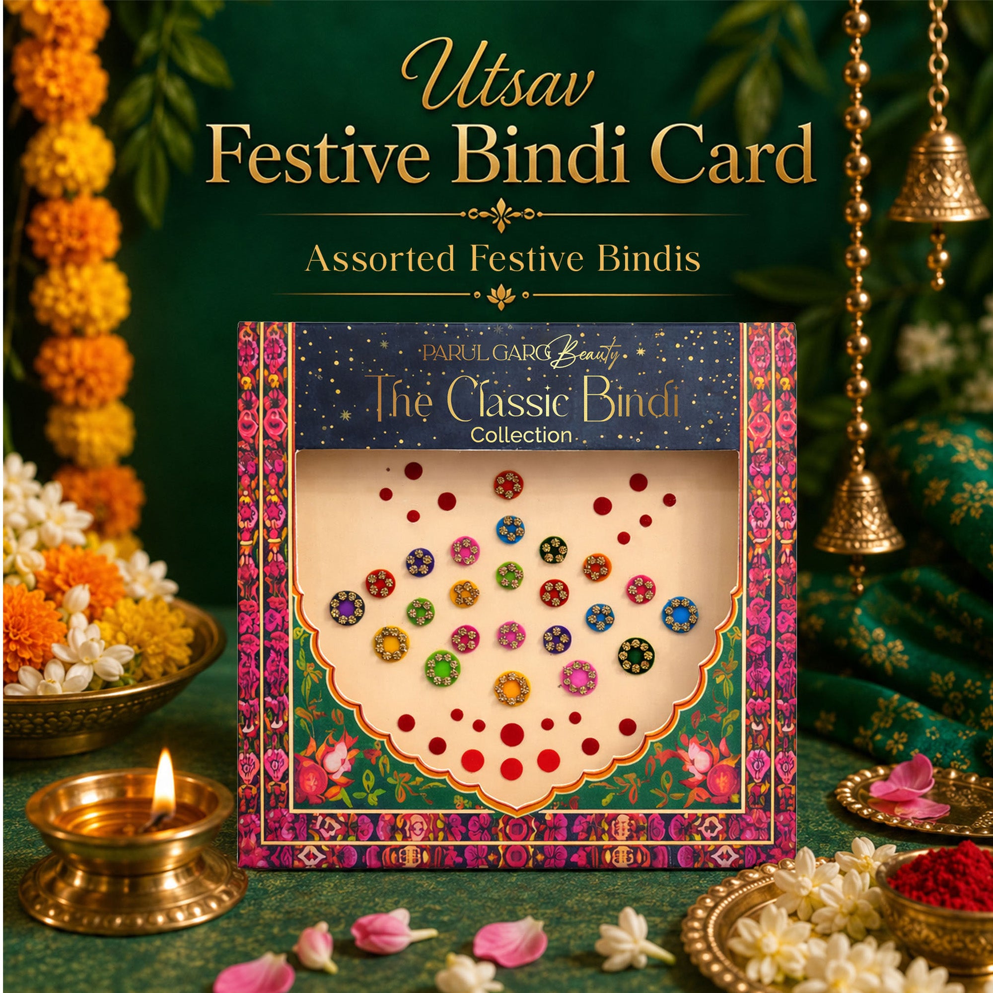 The Shringaar Celebration Pack | 10-in-1 Bestselling Lip Collection, Kajal, Sindoor, Utsav Bindi Card & Traditional Green Potli