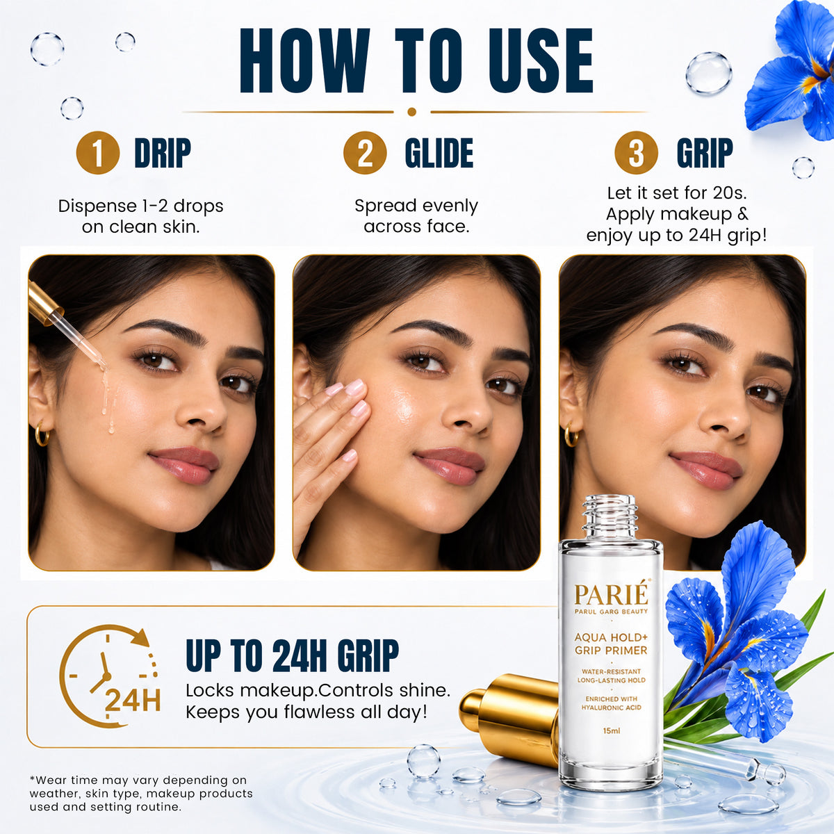 Aqua Hold+ Grip Primer | Water resistant & Sweat resistant Makeup Primer with Hyaluronic Acid
