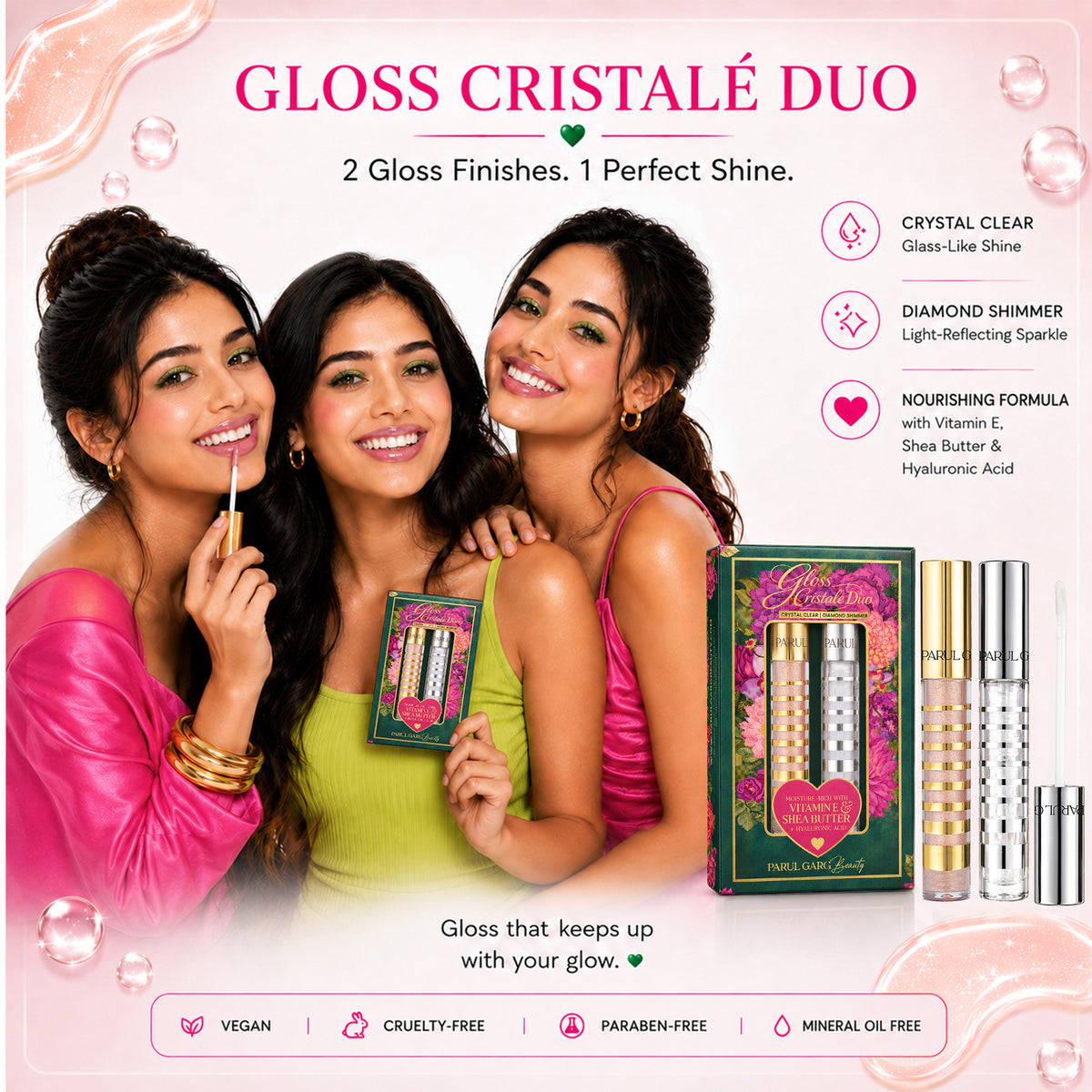 Gloss Cristalé Duo - Additional View | Clear & Diamond High-Shine Lip Gloss | Parul Garg Beauty