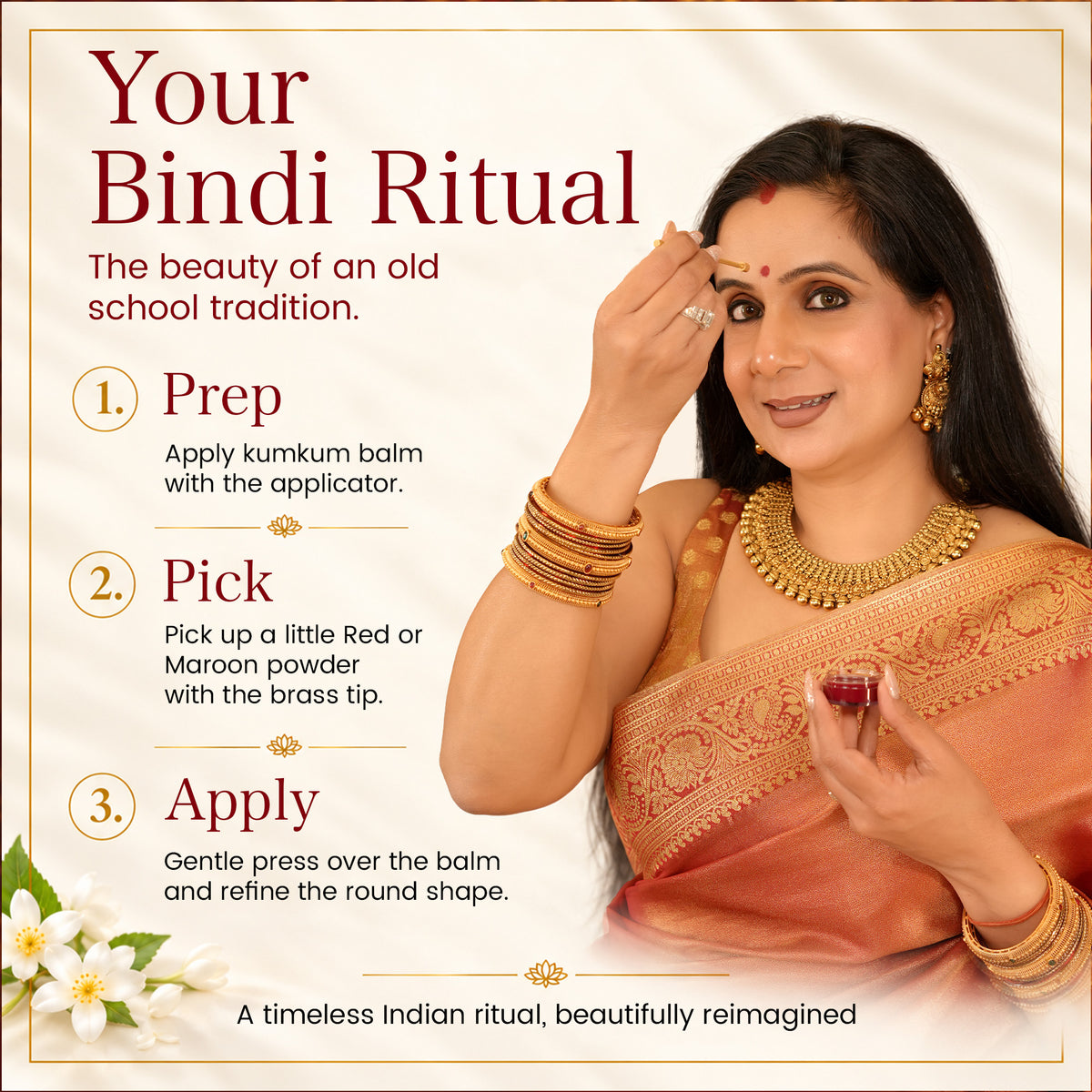 Signature Kum Kum Bindi Pack | Red & Maroon Kum Kum, Natural Ghee Balm & 100% Brass Applicator