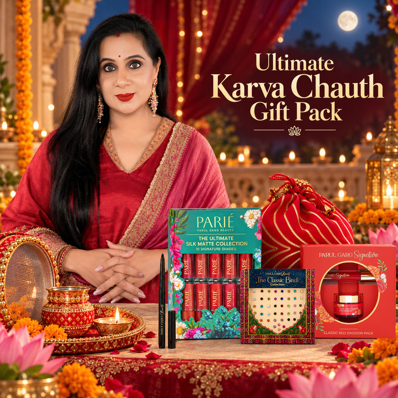 Ultimate Karva Chauth Gift Pack | Sindoor, 10 Mini Lipsticks, Kajal & Multicolour Bindi Card