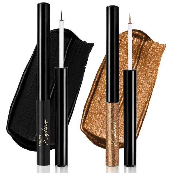 Golden Hour Duo | Bronze Shimmer & Black Matte Liquid Eyeliners | Waterproof & Long-Lasting