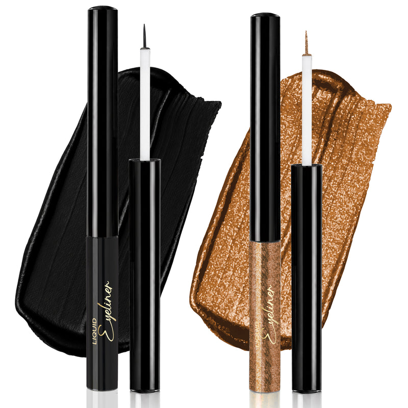 Golden Hour Duo | Bronze Shimmer & Black Matte Liquid Eyeliners | Waterproof & Long-Lasting