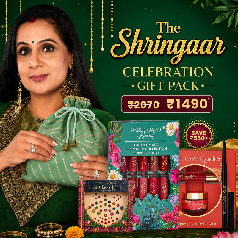 The Shringaar Celebration Pack | 10-in-1 Bestselling Lip Collection, Kajal, Sindoor, Utsav Bindi Card & Traditional Green Potli