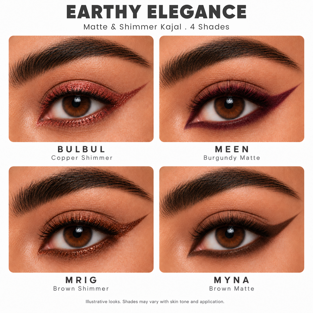 Bold Define Earthy Elegance Kajal Set | Brown, Burgundy & Copper | Matte & Shimmer | Pack of 4