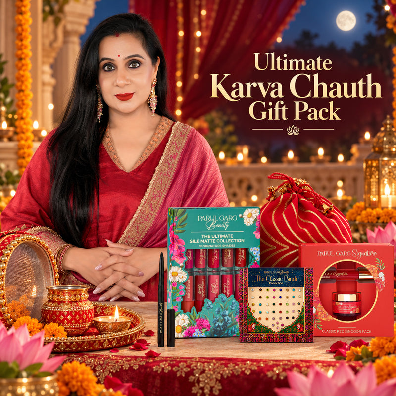 Ultimate Karva Chauth Gift Pack | Sindoor, 10 Mini Lipsticks, Kajal & Multicolour Bindi Card