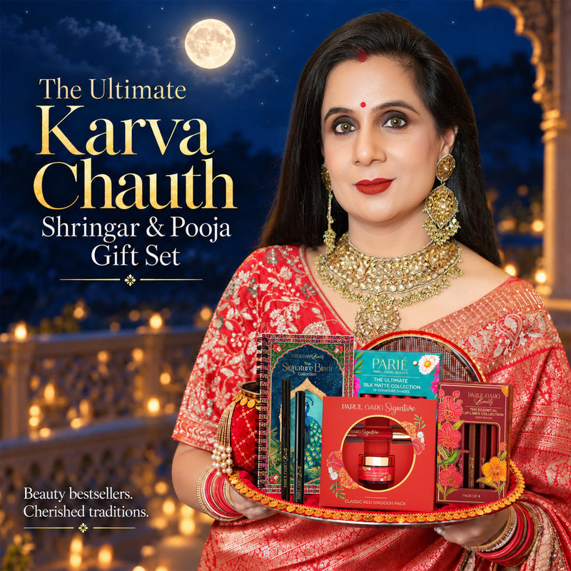 The Ultimate Karva Chauth Shringar & Pooja Gift Set | Beauty Bestsellers with Thali, Lota & Channi | 7-Piece Festive Gift