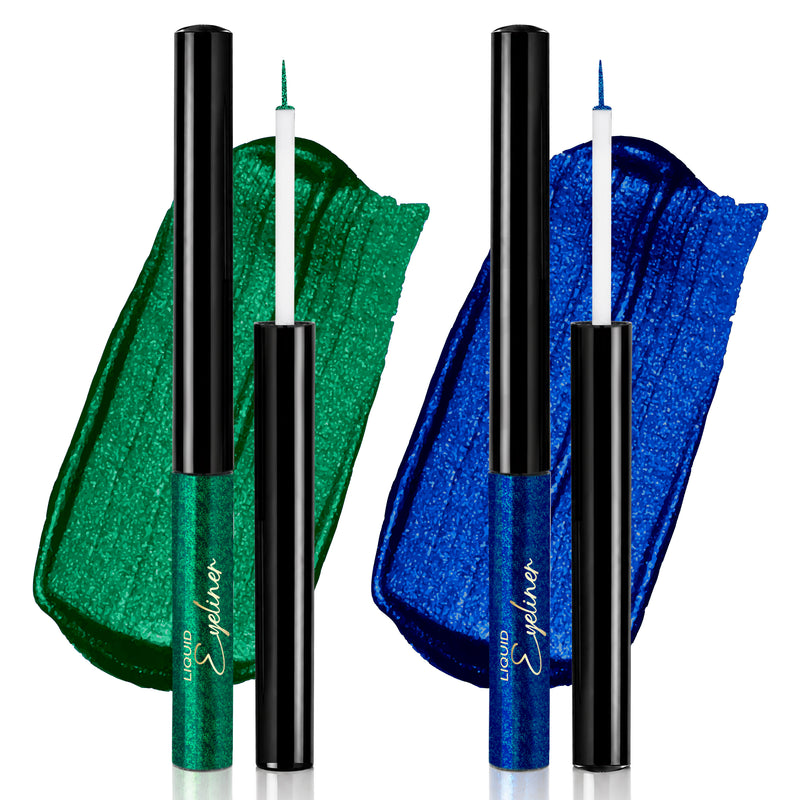 Jewel Rush Duo | Emerald Green & Sapphire Blue Hi-Shimmer Eyeliners | Waterproof & Long-Lasting