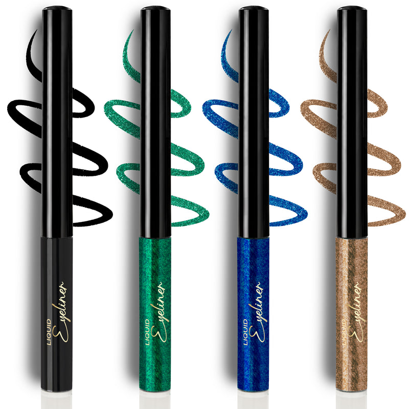 The Statement Eyes Pack of 4 | Black Matte, Emerald Green, Sapphire Blue & Bronze Shimmer Liquid Eyeliners | Waterproof • Long-Lasting
