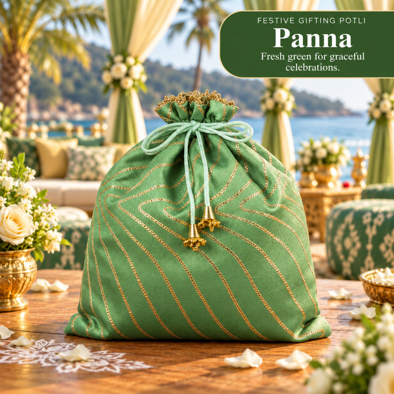 Festive Gifting Potli with Golden Gota Patti | Panna – Light Green