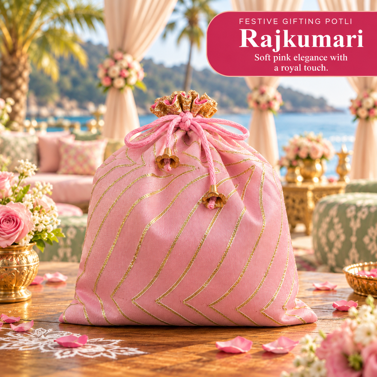 Festive Gifting Potli with Golden Gota Patti | Rajkumari – Light Pink
