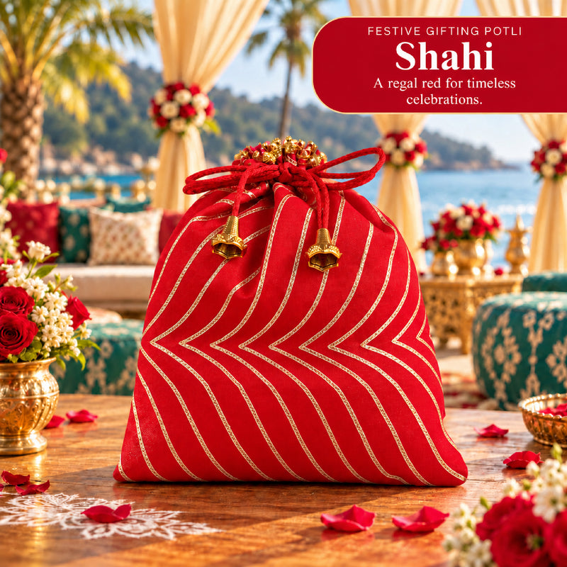 Festive Gifting Potli with Golden Gota Patti | Shahi – Red