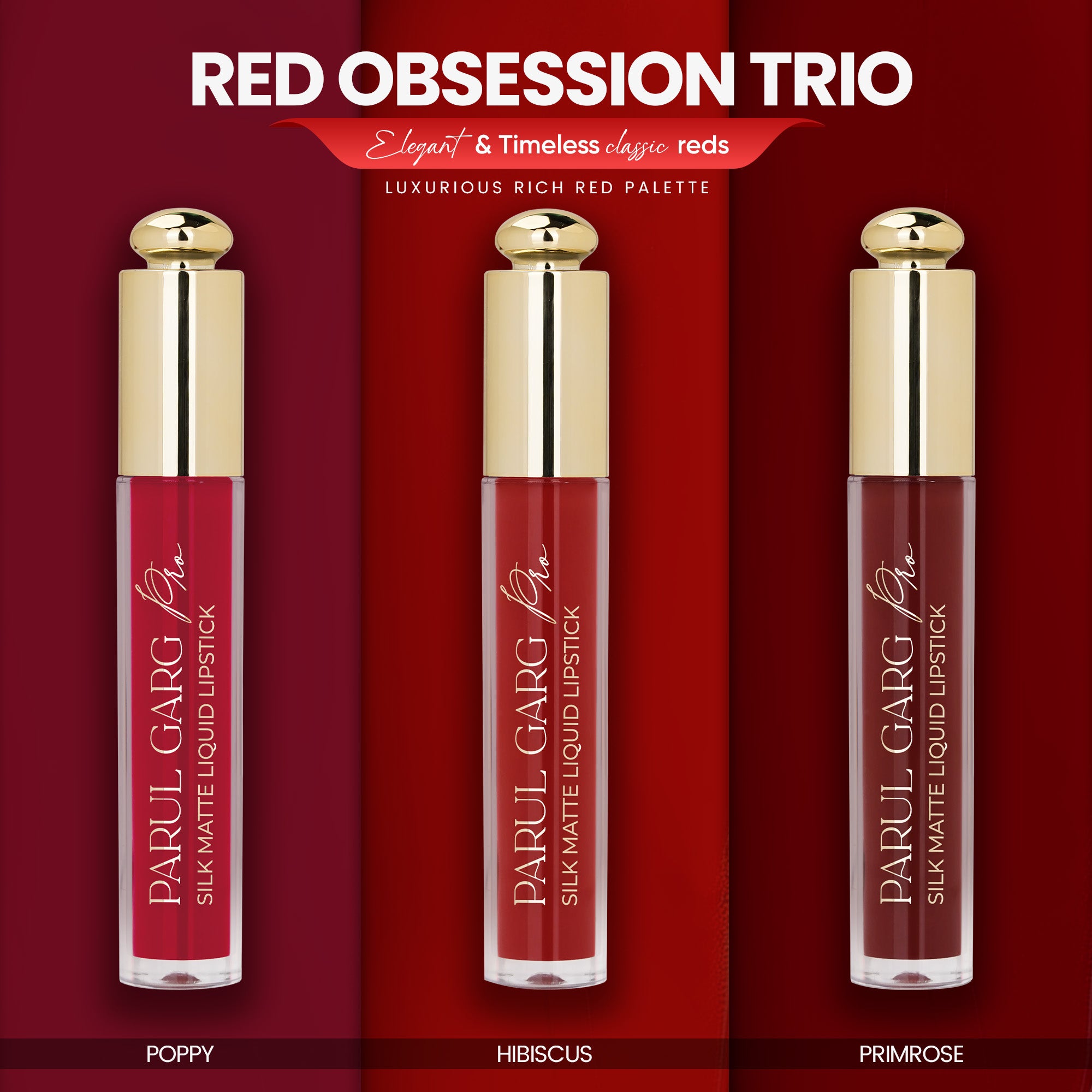 Red Obsession Trio | 3 Full-Size Silk Matte Liquid Lipsticks | Long-Lasting & No Transfer