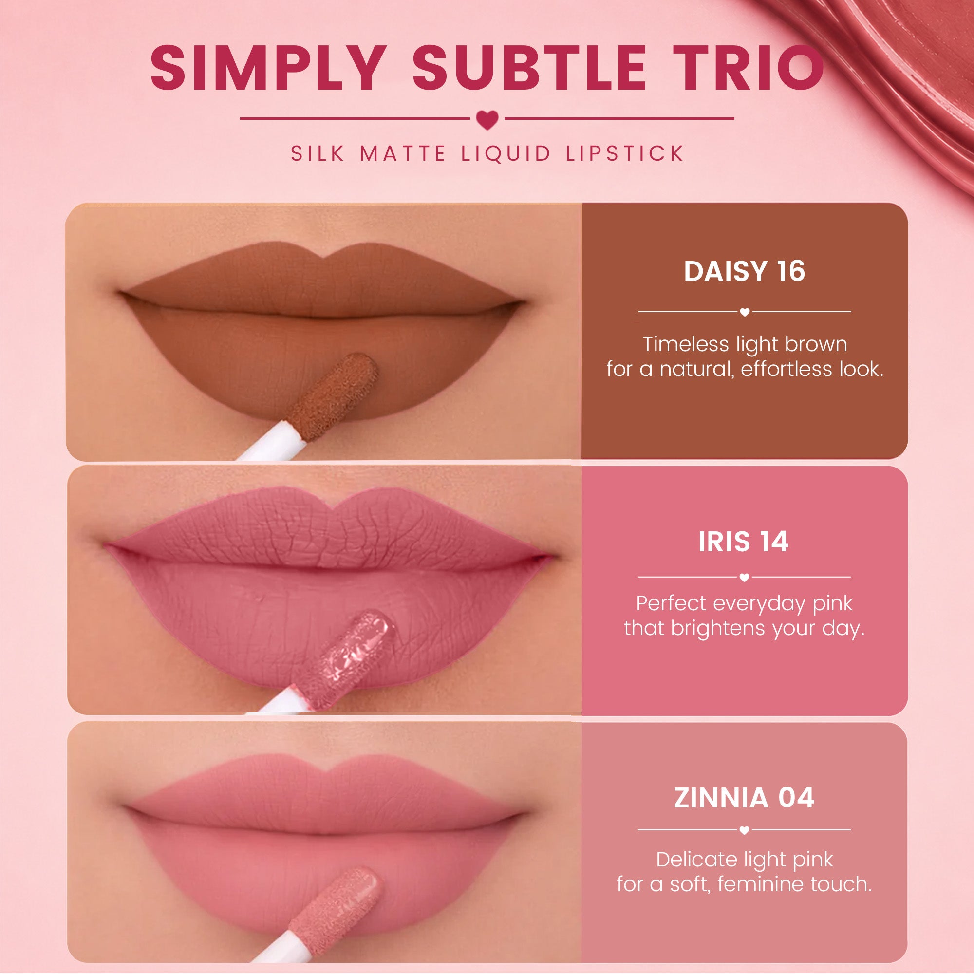 Simply Subtle Trio | 3 Full-Size Silk Matte Liquid Lipsticks | Long-Lasting & No Transfer