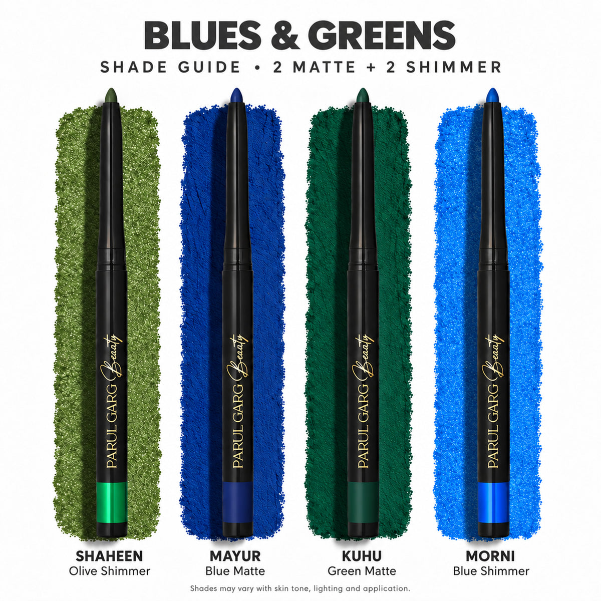 Bold Define Blues & Greens Kajal Set | Matte & Shimmer Shades | Pack of 4