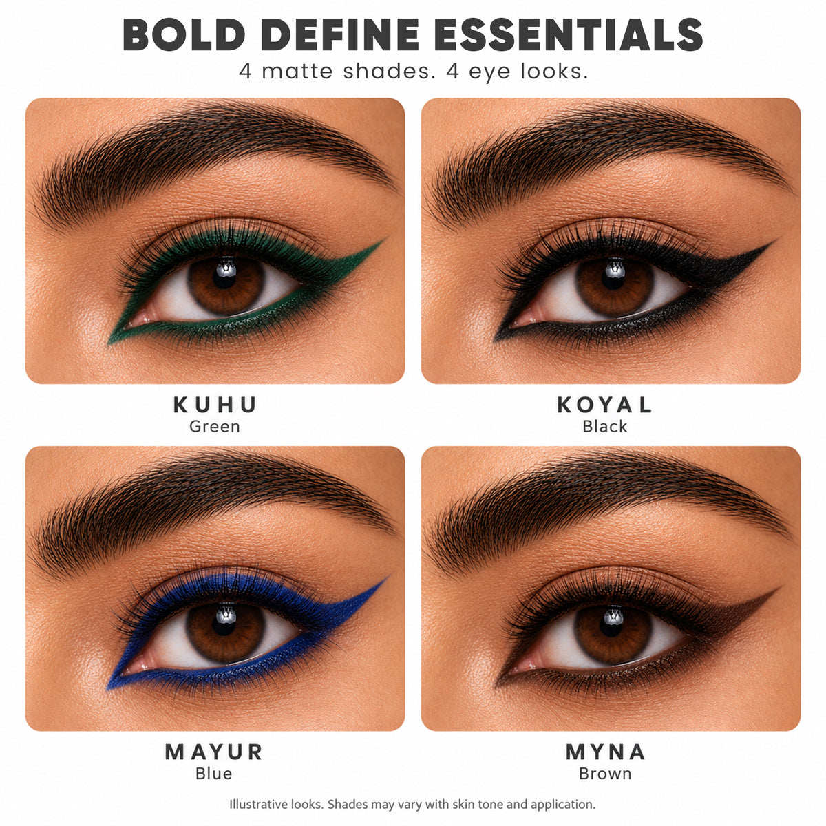 Bold Define Matte Kajal Essentials | Black, Brown, Blue & Green | Pack of 4