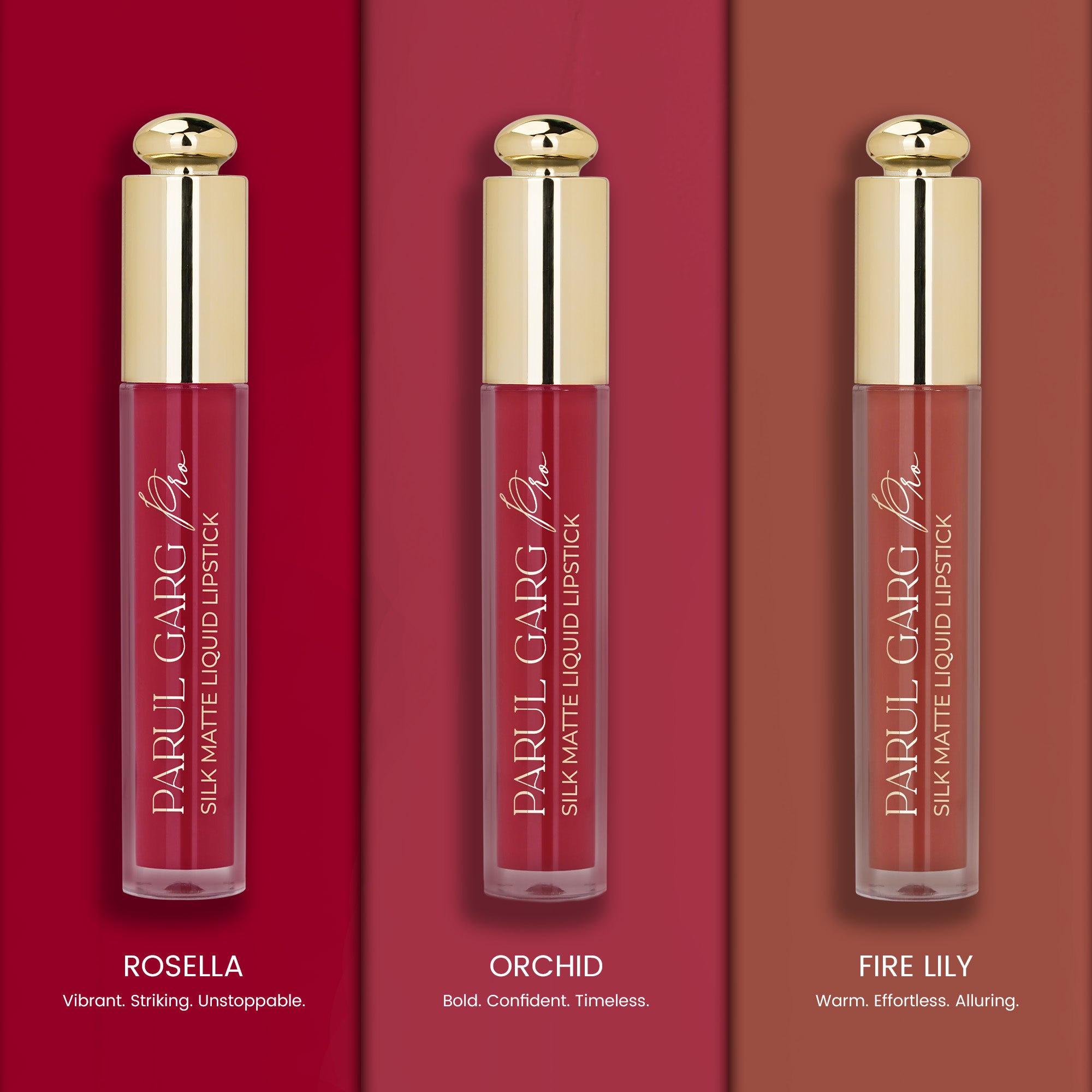 Signature Trio Bold Statement Lipsticks - Shade Display | Parul Garg Beauty