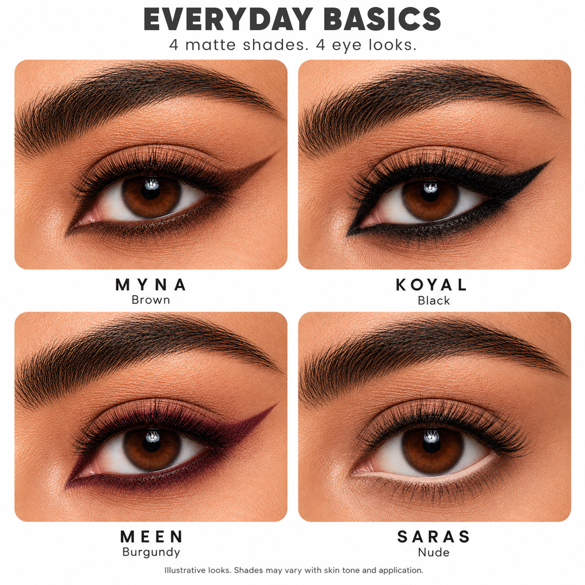 Bold Define Everyday Basics Matte Kajal Set | 4 Smudge-Proof Shades | Pack of 4