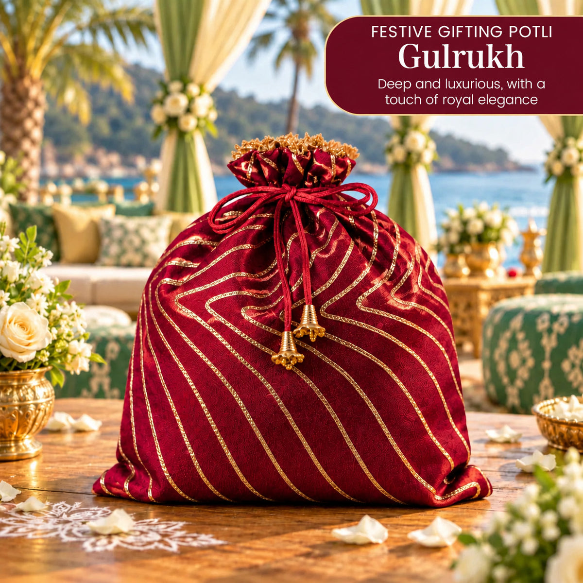 Festive Gifting Potli with Golden Gota Patti | Gulrukh – Maroon