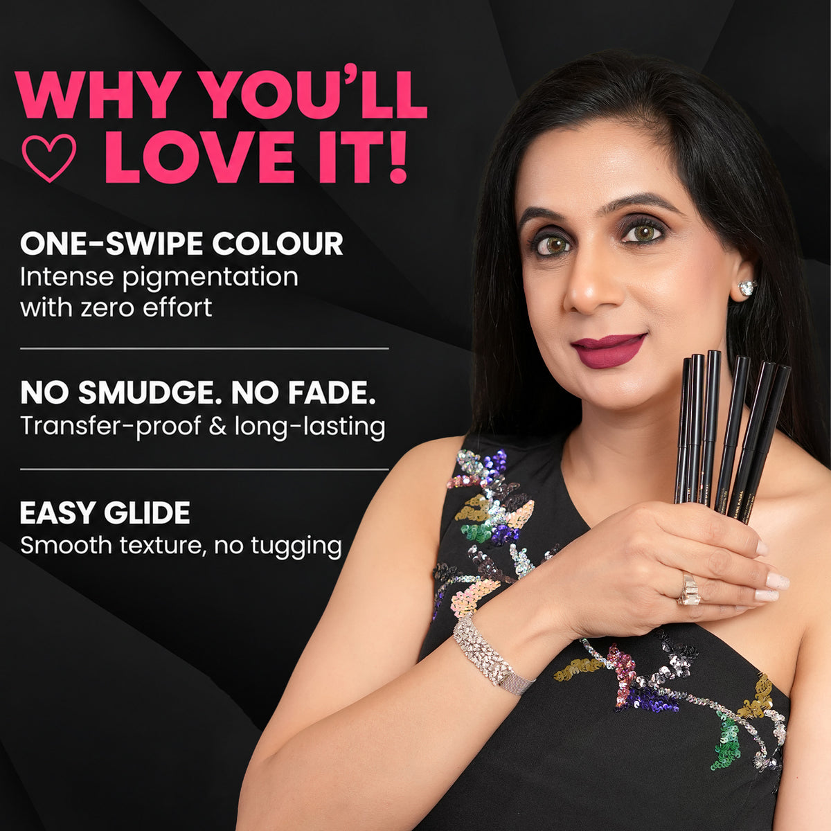 Bold Define Luxe Shimmer Kajal Collection | 6 Jewel-Toned Shades | Pack of 6