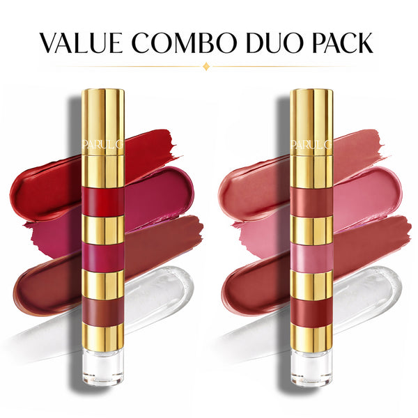 GLOSSMATTE 4-in-1 Lip Stack Duo | Nude-to-Bold Lip Shades | 6 Matte Lipsticks & 2 Gloss Toppers