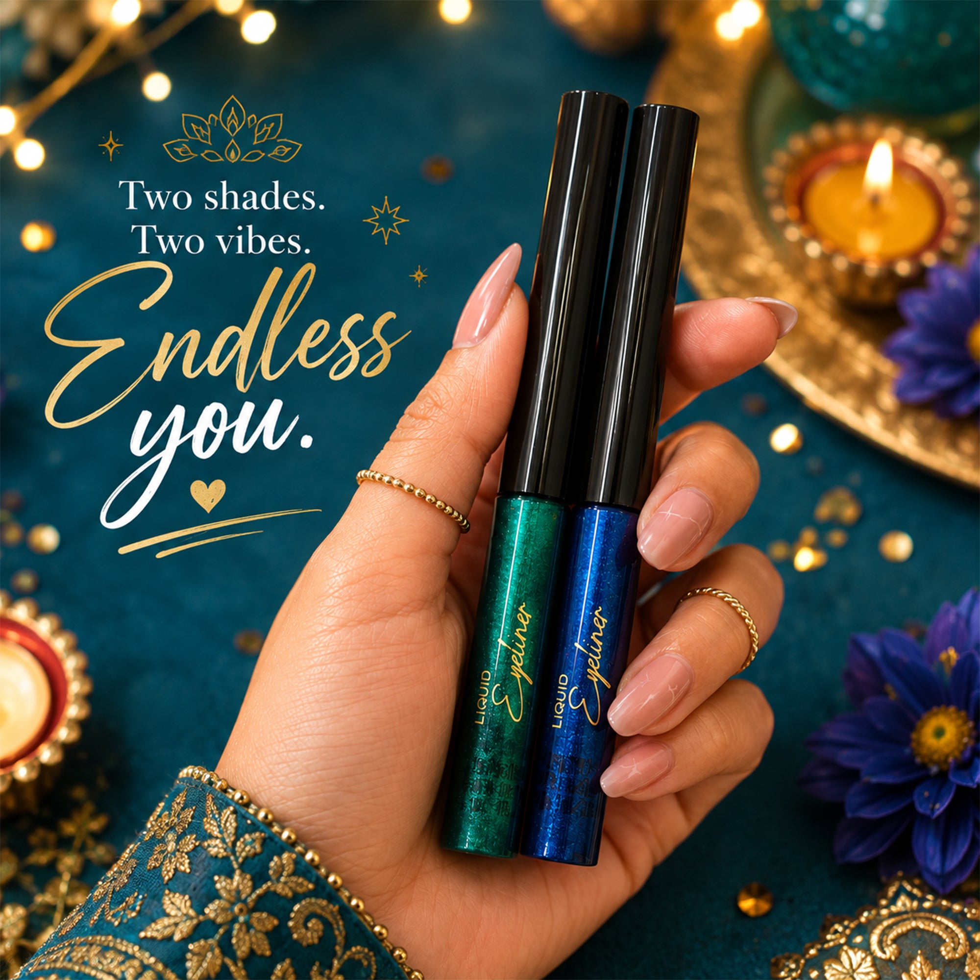 Blue & Green Jewel Rush Duo | Emerald Green & Sapphire Blue Hi-Shimmer Eyeliners | High-Shine • Waterproof • Long-Lasting