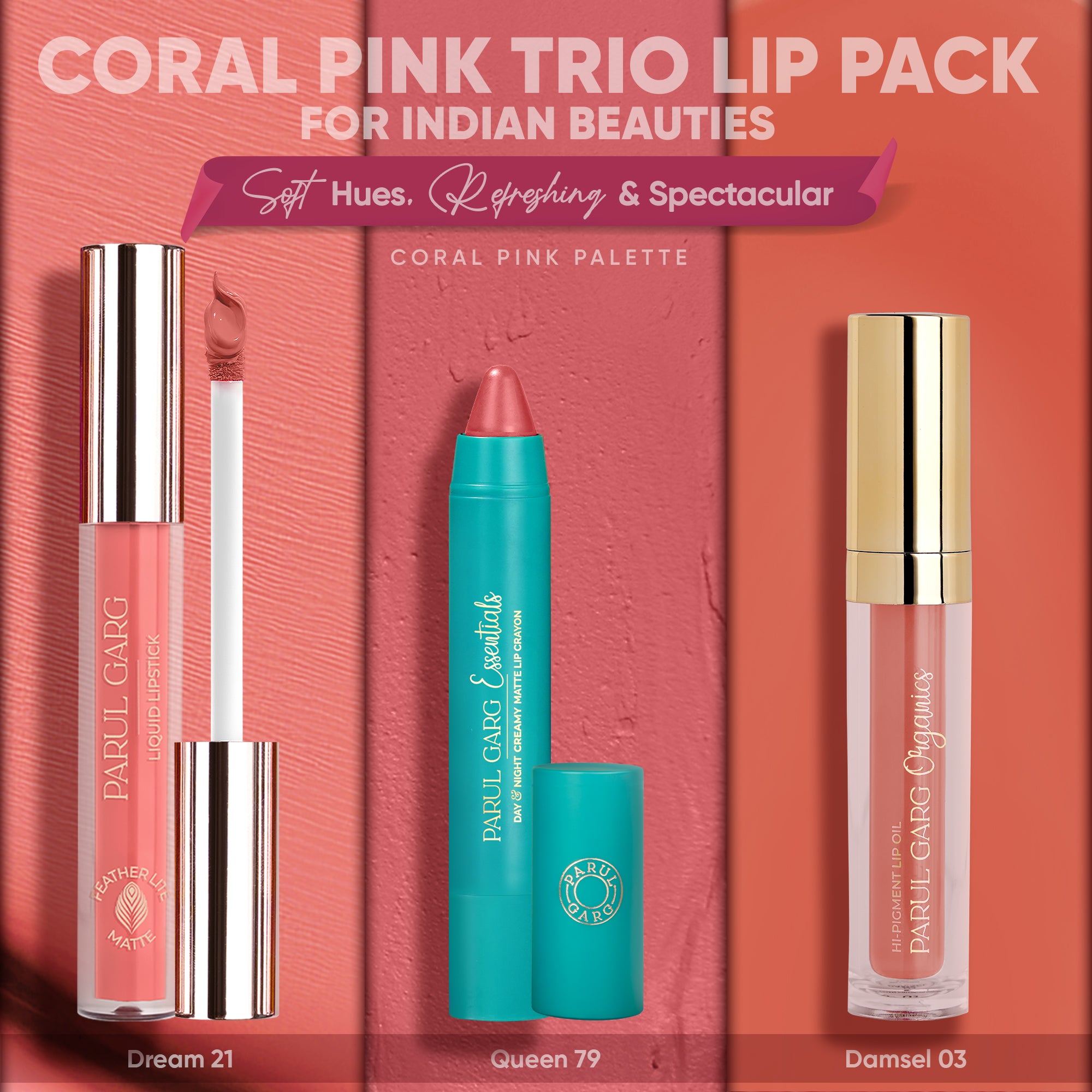 Coral Pink Trio Lip Pack for Indian Beauties
