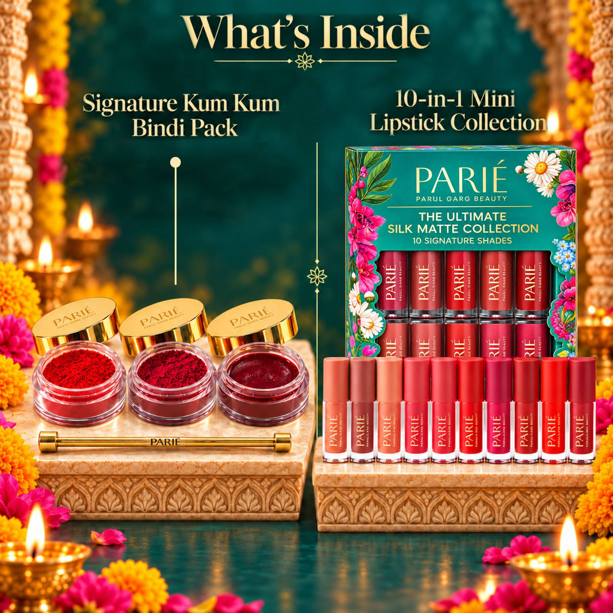 The Tyohaar Shringar Duo | Signature Kum Kum Bindi Pack + 10-in-1 Mini Lipstick Collection