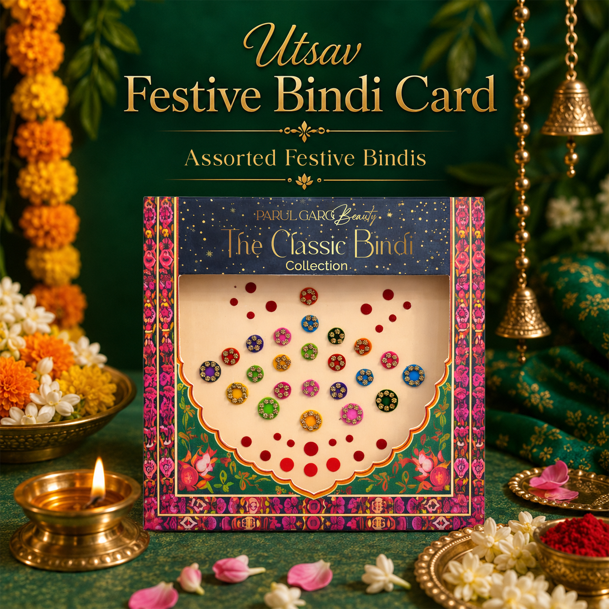 Teej Celebration Pack | 10-in-1 Bestselling Lip Collection, Kajal, Sindoor, Utsav Bindi Card & Traditional Green Potli