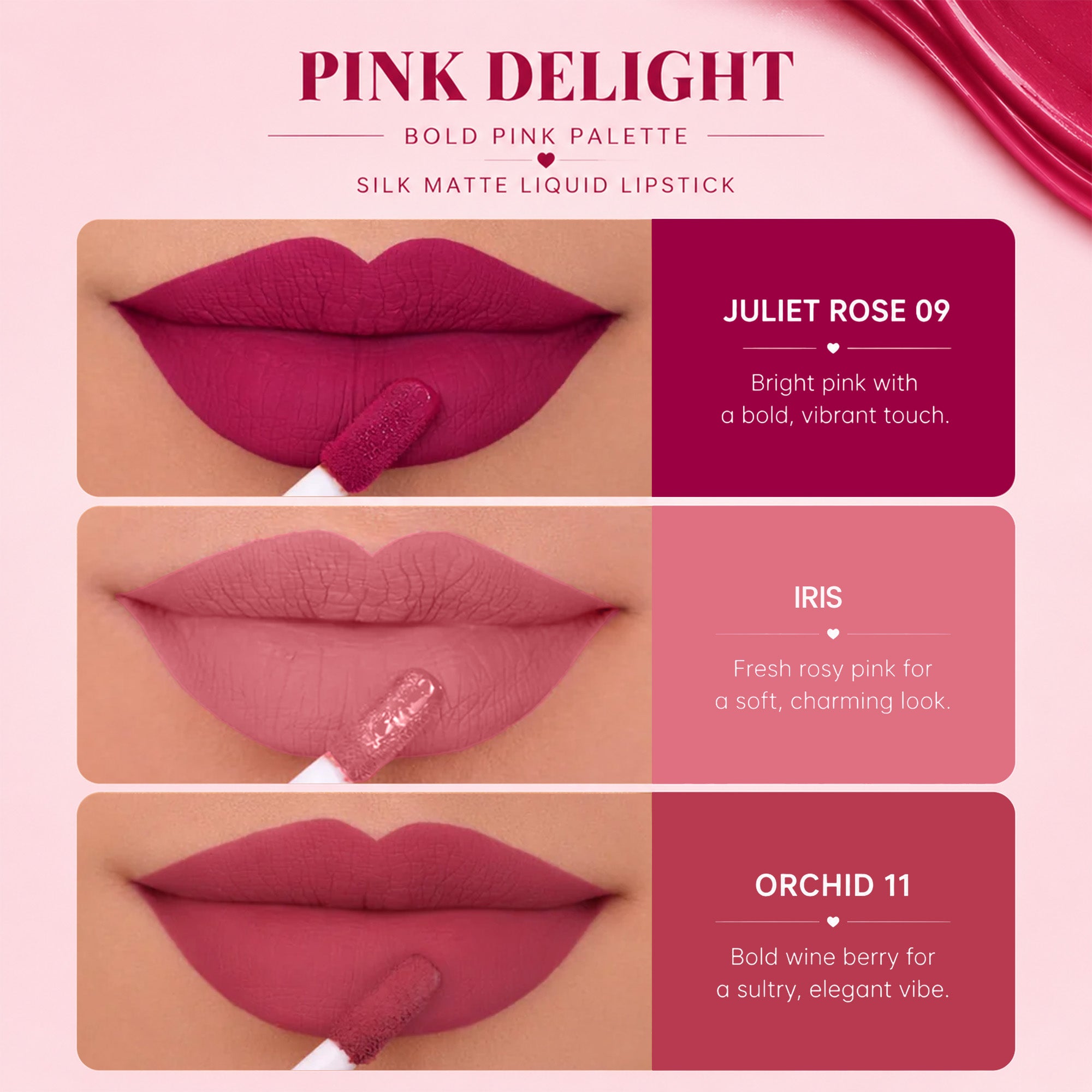 Pink Perfection Trio | 3 Full-Size Silk Matte Liquid Lipsticks | Long-Lasting & No Transfer