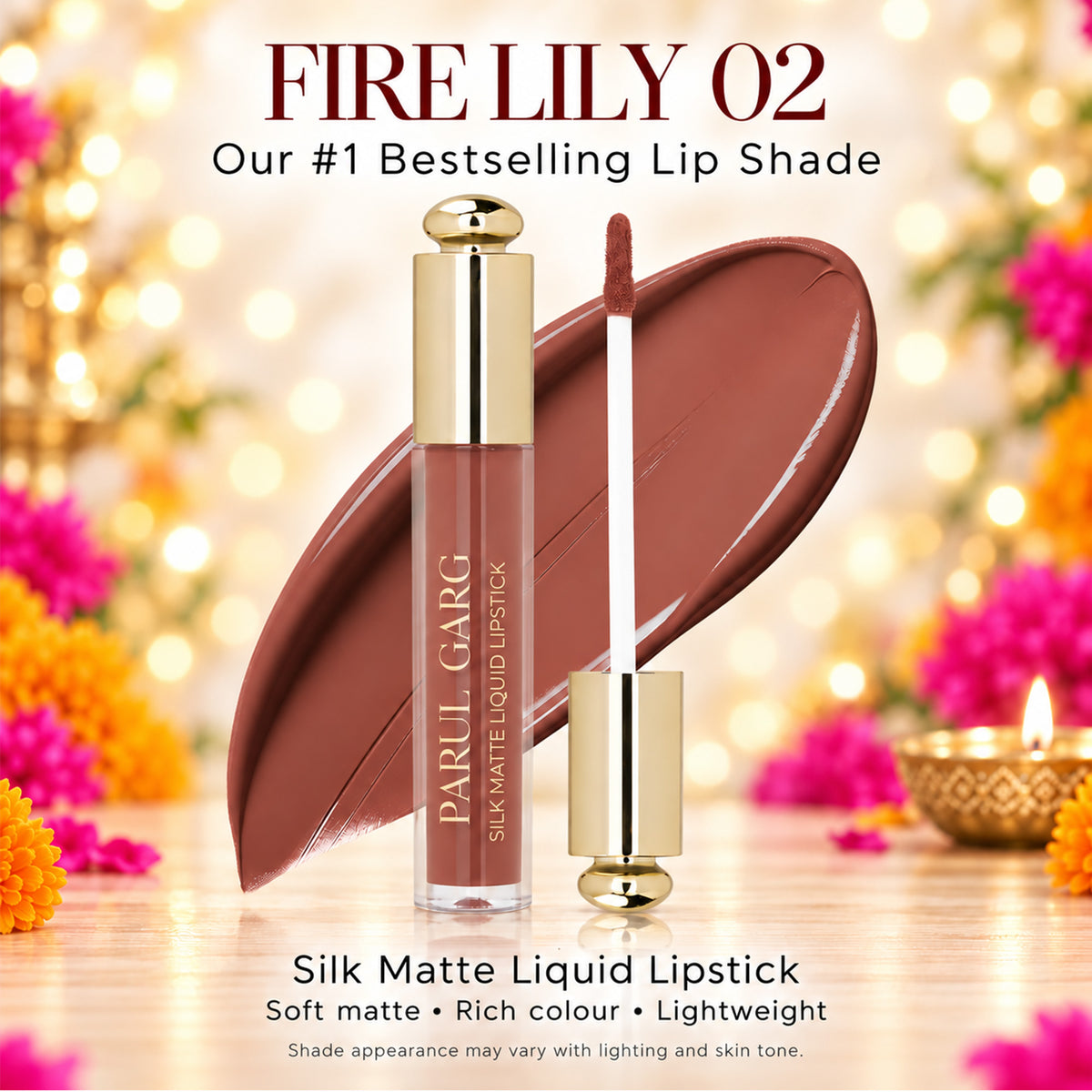 Soft Festive Glam Trio | Brown 3-in-1 Eye Pack, Sindoor & Fire Lily Matte Liquid Lipstick | Special Price