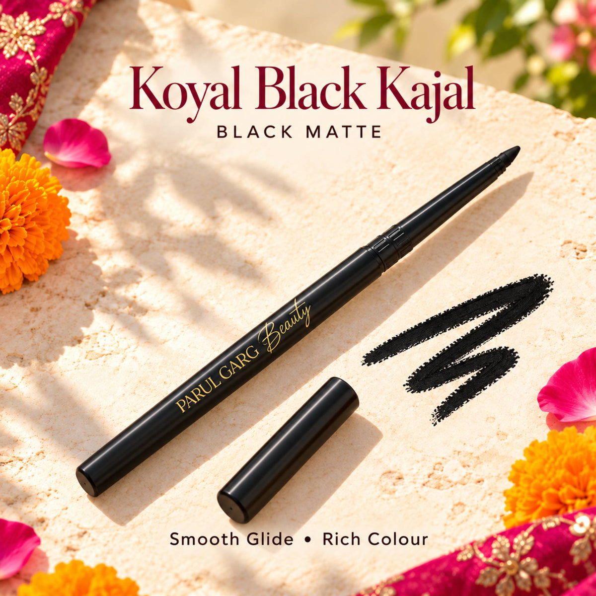 Karva Chauth Shringar Gift Pack – Deep & Bold | 4-in-1 Lip Stack, Black Kajal, Sindoor, Nose Bindi & Makeup Wipes with Hot Pink Potli | Special Price
