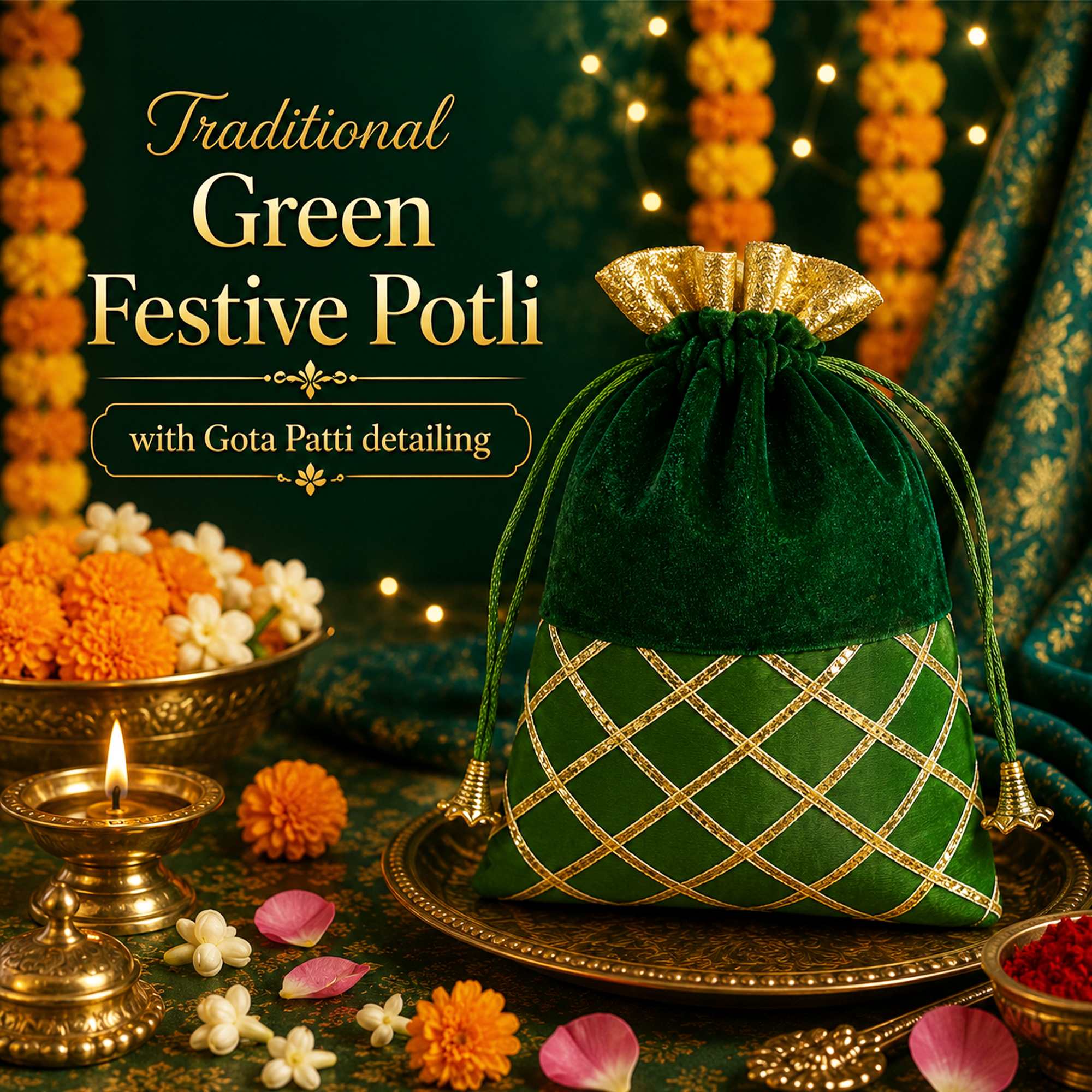 Teej Celebration Pack | 10-in-1 Bestselling Lip Collection, Kajal, Sindoor, Utsav Bindi Card & Traditional Green Potli