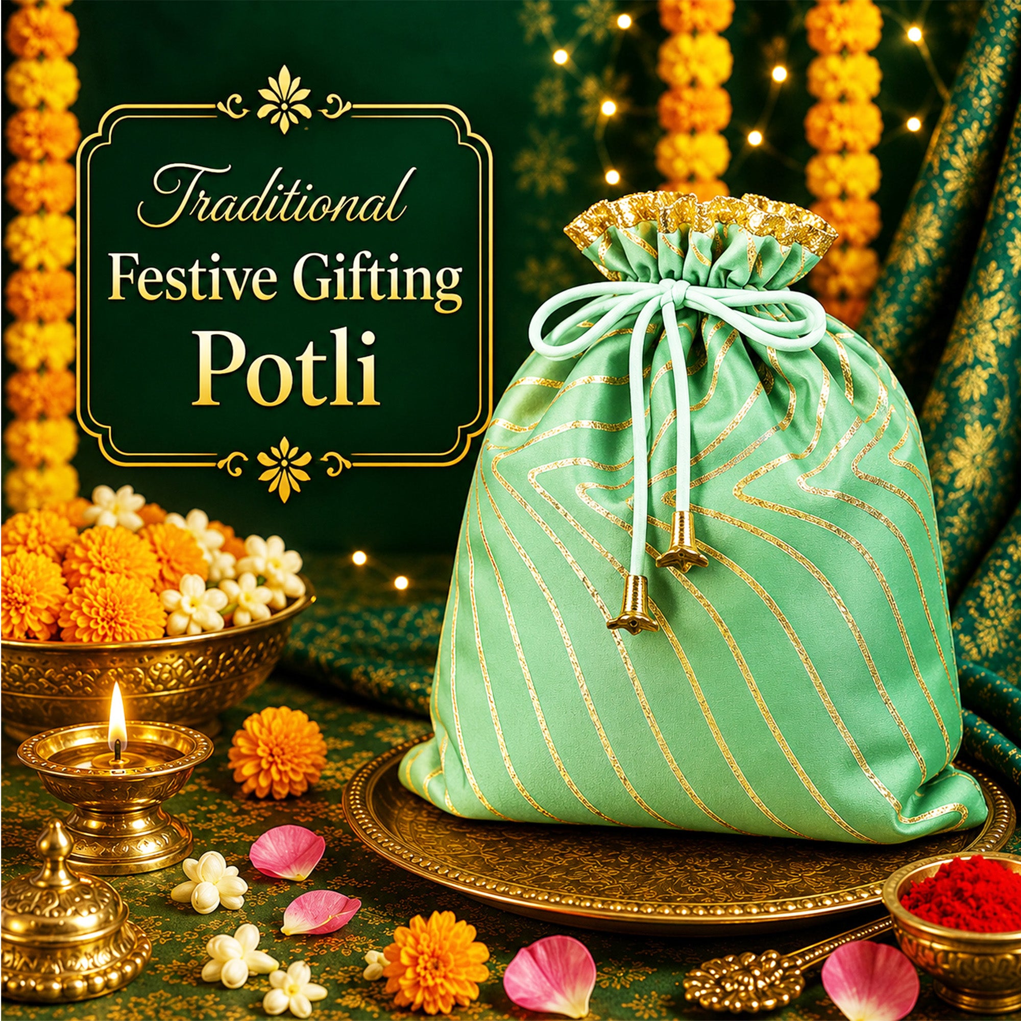 The Shringaar Celebration Pack | 10-in-1 Bestselling Lip Collection, Kajal, Sindoor, Utsav Bindi Card & Traditional Green Potli