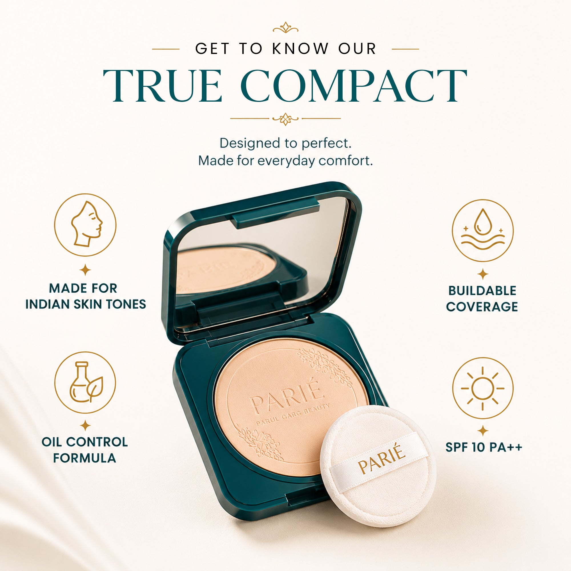 Compact Powder Medium Deep 04 - On Skin Swatch | Deeper Tones | Parul Garg Beauty