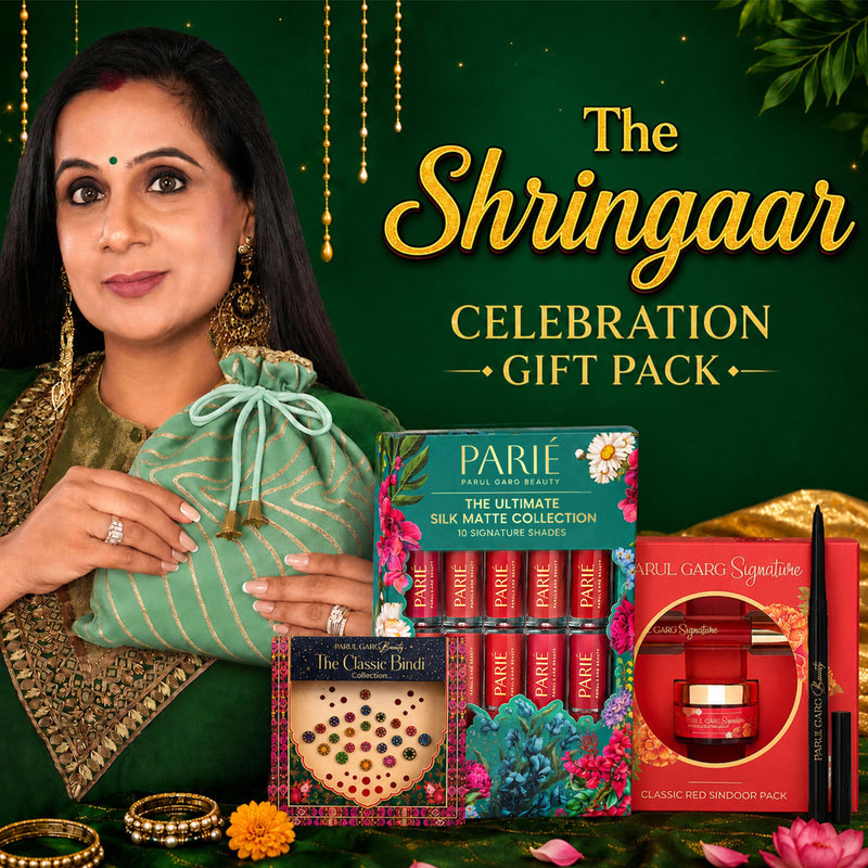 The Shringaar Celebration Pack | 10-in-1 Bestselling Lip Collection, Kajal, Sindoor, Utsav Bindi Card & Traditional Green Potli