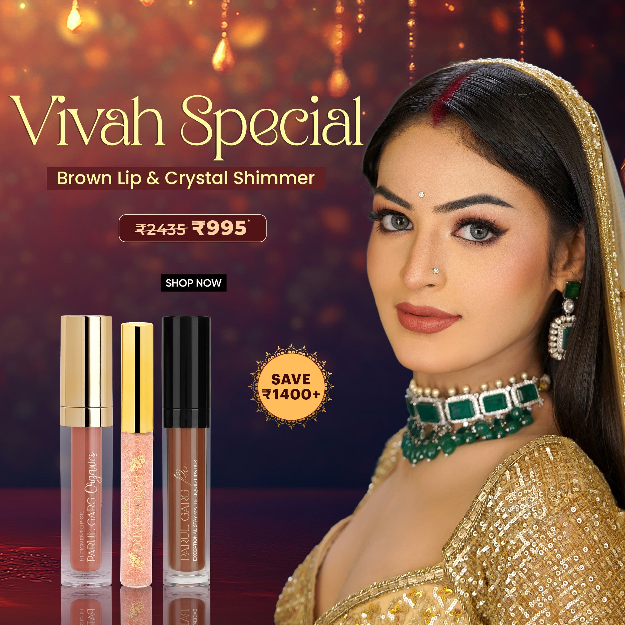 Vivah Special Brown Lip & Crystal Shimmer