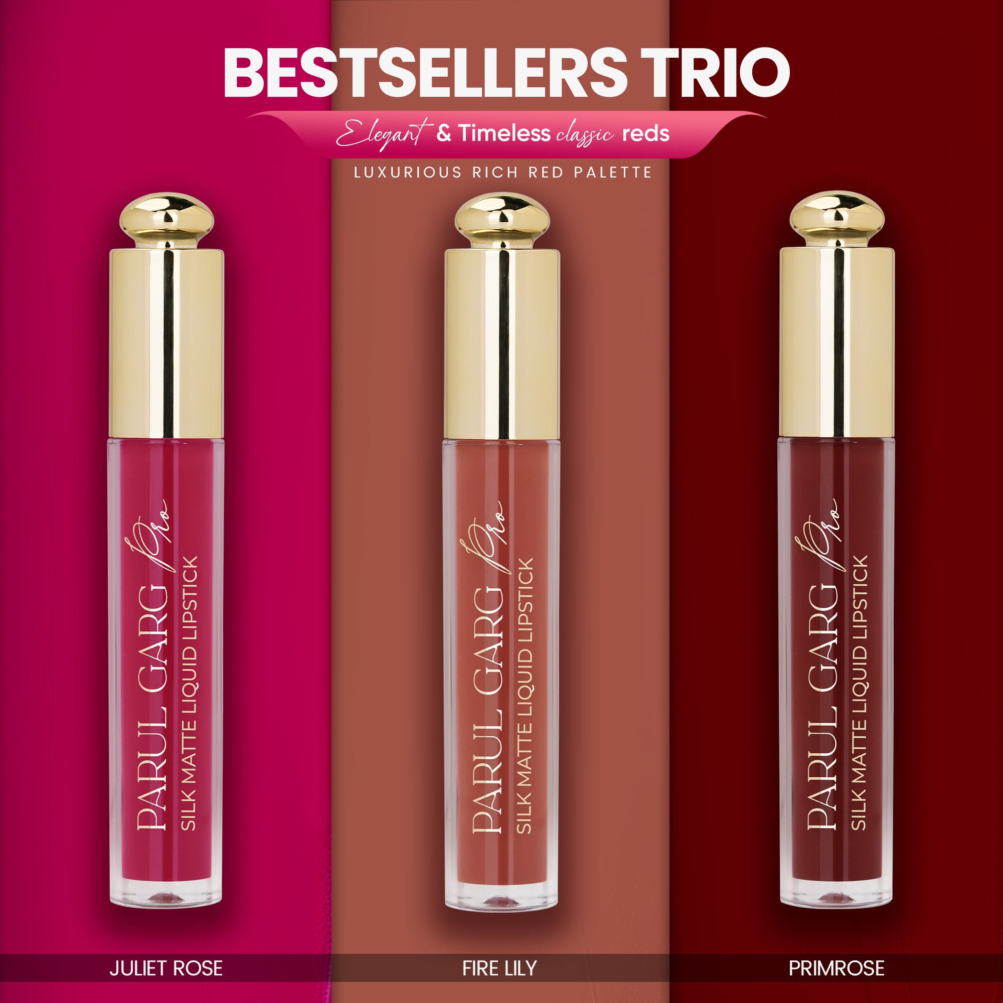 Bestsellers Trio | 3 Full-Size Silk Matte Liquid Lipsticks | Long-Lasting & No Transfer