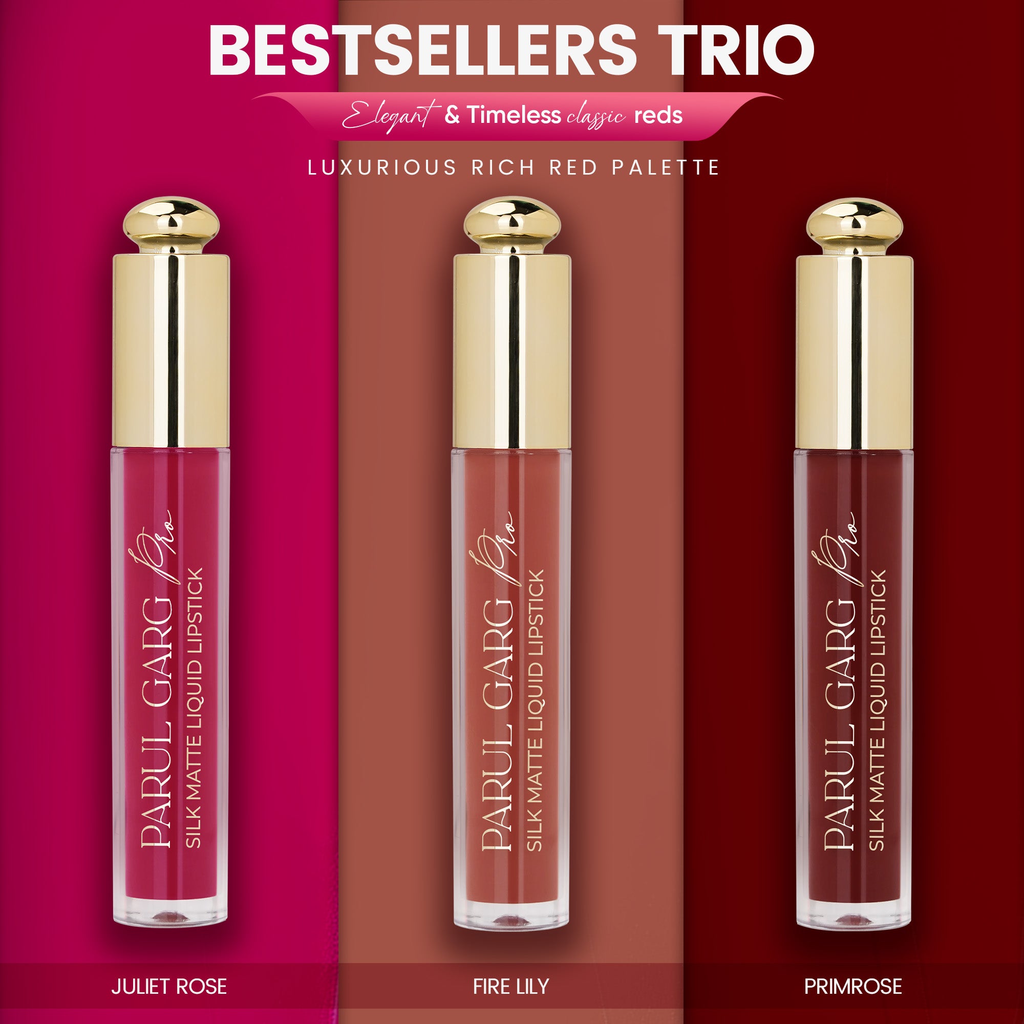 Bestsellers Trio | 3 Full-Size Silk Matte Liquid Lipsticks | Long-Lasting & No Transfer