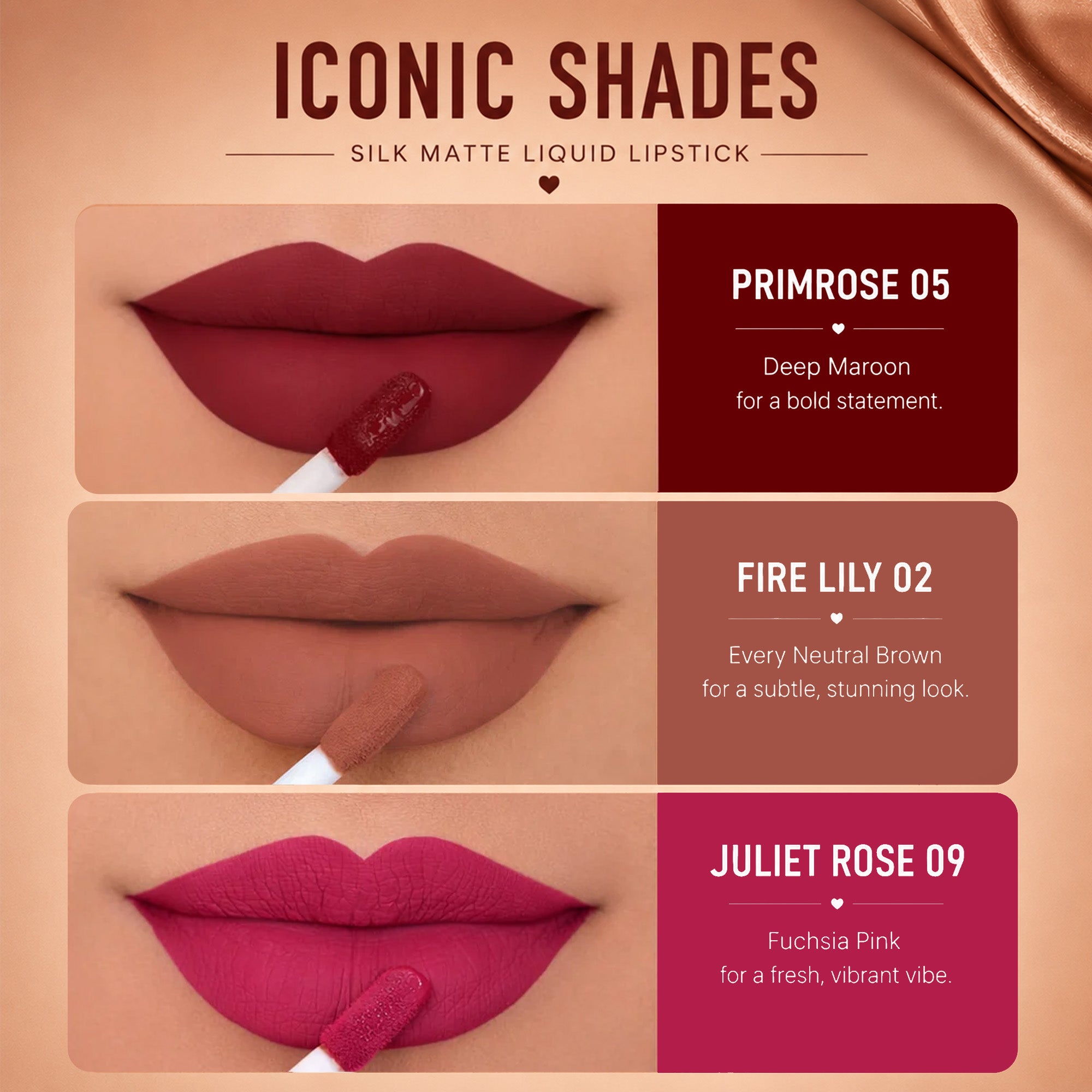 Bestsellers Trio | 3 Full-Size Silk Matte Liquid Lipsticks | Long-Lasting & No Transfer