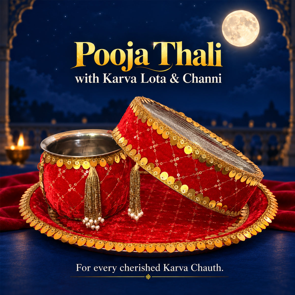 The Ultimate Karva Chauth Shringar & Pooja Gift Set | Beauty Bestsellers with Thali, Lota & Channi | 7-Piece Festive Gift