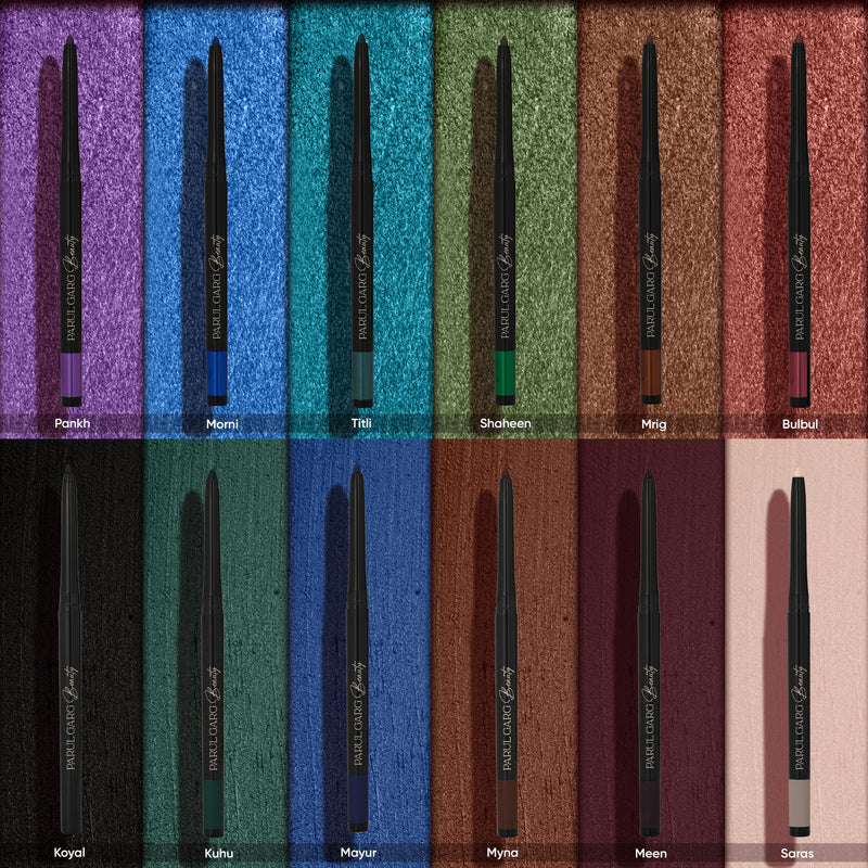 Grand Kajal Edition - All 12 Shades Display | Matte & Shimmer Kajal | Parul Garg Beauty