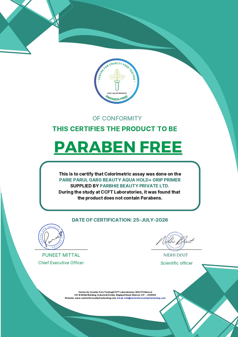 Paraben Free certificate