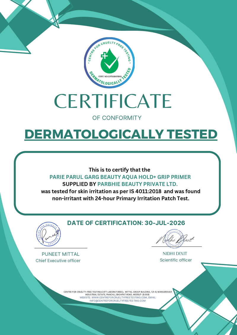 Dermatologically Tested certificate
