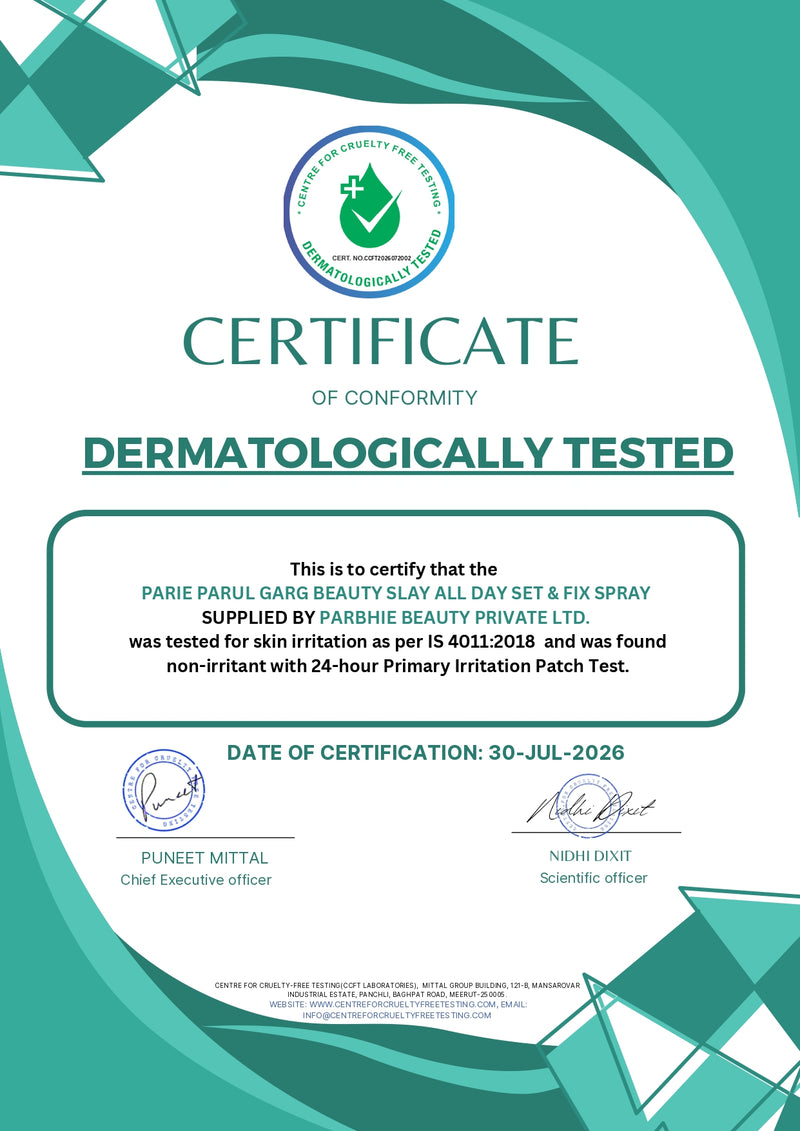 Dermatologically Tested certificate